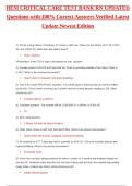 HESI Critical Care Exam &lpar;2026 &sol; 2027&rpar; TEST BANK RN UPDATED Questions with 100&percnt; Correct Answers Verified Latest Update Newest Edition 