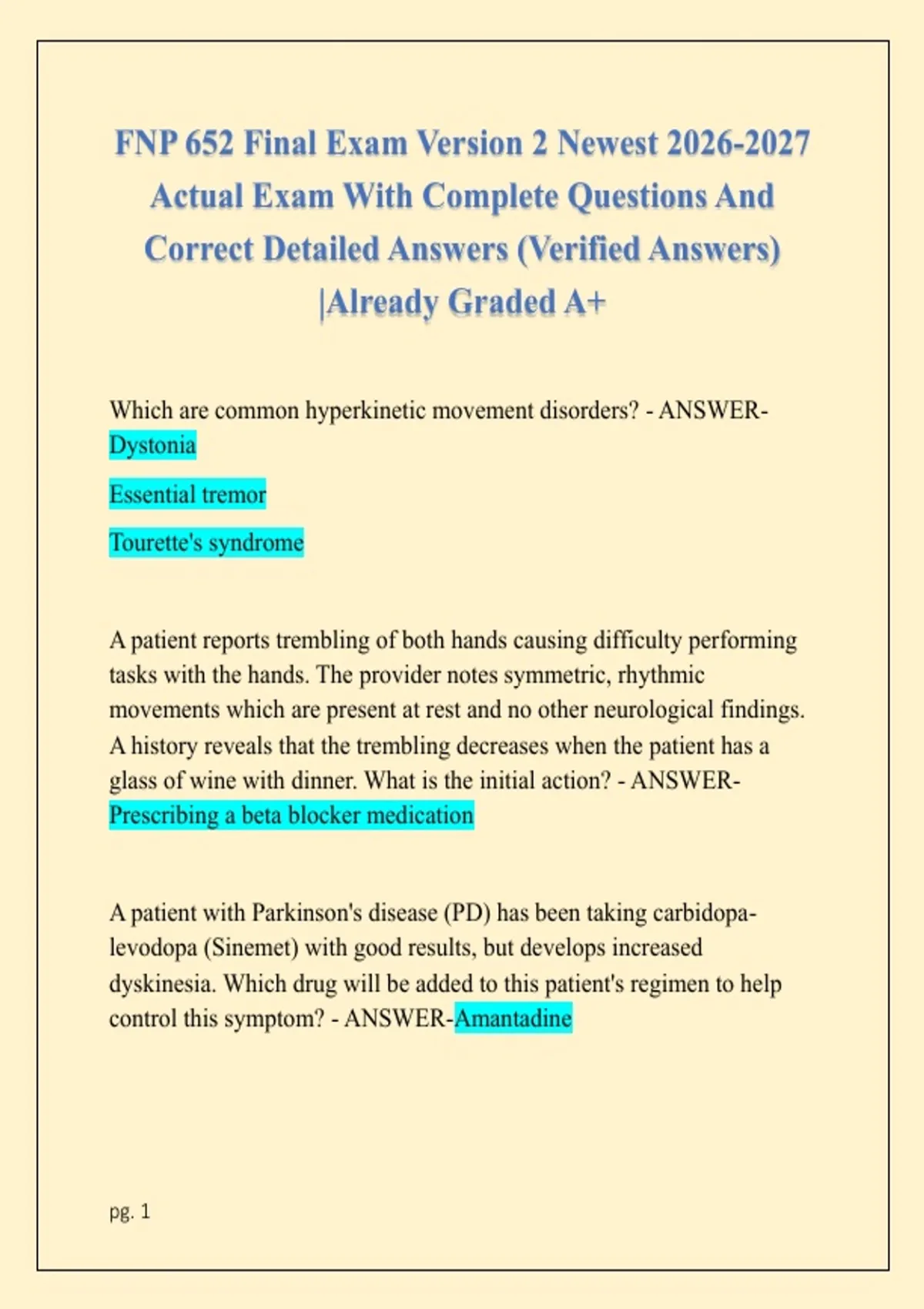 FNP 652 Final Exam Version 2 Newest Actual Exam With Complete Questions ...