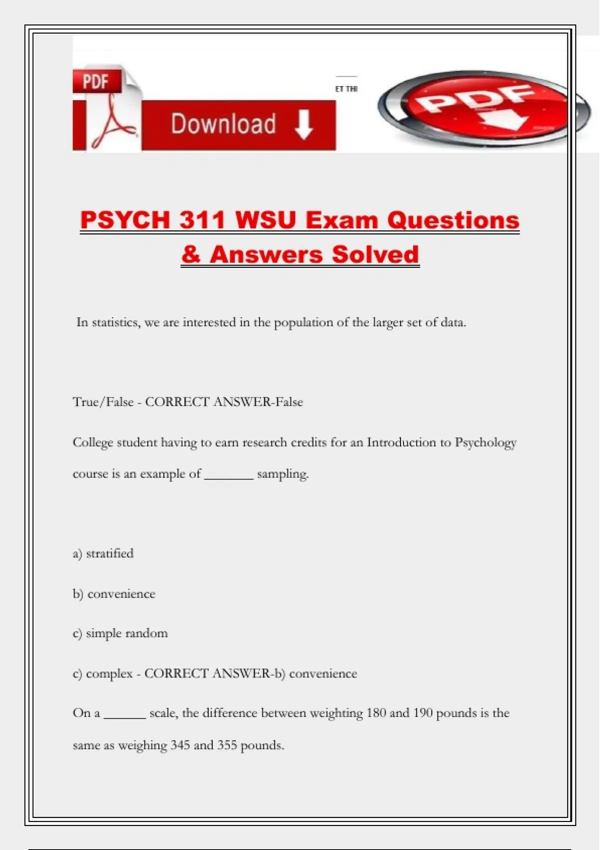 PSYCH 311 WSU Exam Questions & Answers Solved - Psych 311 - Stuvia US