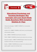 Educational Psychology and Teaching Strategies&colon; Key Concepts and Laws Exam-Study Guide Questions With Complete Solution A&plus; Pass