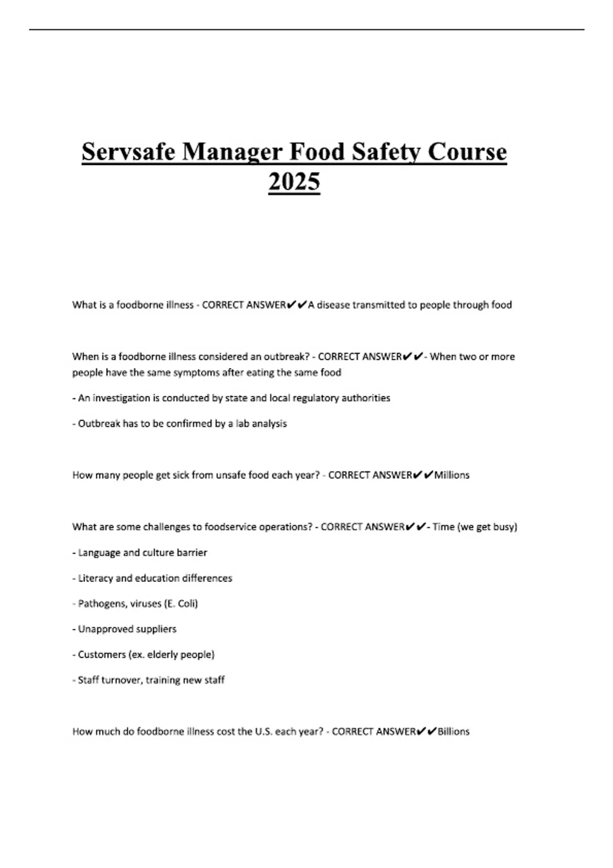 Servsafe Manager Food Safety Course 2026. - ServSafe Manager - Stuvia US
