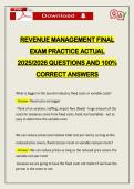 REVENUE MANAGEMENT FINAL EXAM PRACTICE ACTUAL 2026 QUESTIONS AND 100&percnt; CORRECT ANSWERS