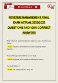 REVENUE MANAGEMENT FINAL EXAM ACTUAL 2026 QUESTIONS AND 100&percnt; CORRECT ANSWERS