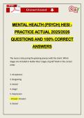 MENTAL HEALTH &lpar;PSYCH&rpar; HESI - PRACTICE ACTUAL 2026 QUESTIONS AND 100&percnt; CORRECT ANSWERS