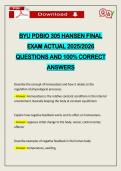 BYU PDBIO 305 HANSEN FINAL EXAM ACTUAL 2026 QUESTIONS AND 100&percnt; CORRECT ANSWERS
