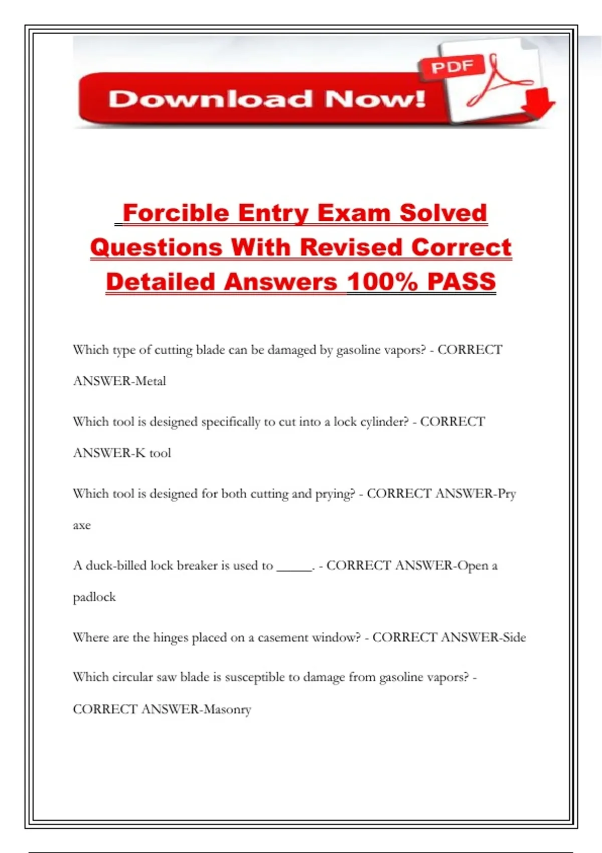 Forcible Entry Exam Solved Questions With Revised Correct Detailed ...