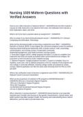 Nursing 1020 Midterm Questions with Verified Answers