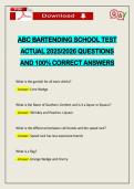 ABC BARTENDING SCHOOL TEST ACTUAL 2026 QUESTIONS AND 100&percnt; CORRECT ANSWERS