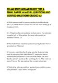 RELIAS RN PHARMACOLOGY TEST A FINAL PAPER 2026 FULL QUESTIONS AND VERIFIED SOLUTIONS GRADED A&plus;