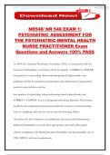 NR548&sol; NR 548 EXAM 1&colon; PSYCHIATRIC ASSESSMENT FOR THE PSYCHIATRIC-MENTAL HEALTH NURSE PRACTITIONER Exam Questions and Answers 100&percnt; PASS