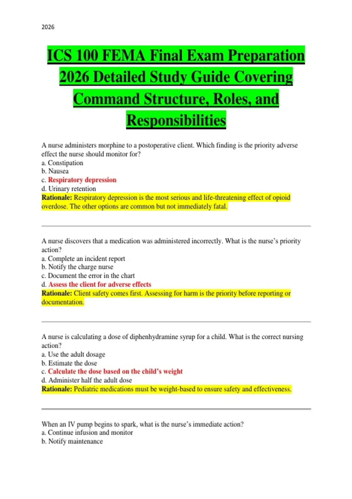 ICS 100 FEMA Final Exam Preparation 2026 Detailed Study Guide Covering ...