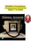 TEST BANK For Criminal Behavior&colon; A Psychological Approach 12th Edition &lpar;Bartol&rpar; Chapters 1 - 16&comma; Complete