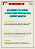 AC-HPAT BIOLOGY ACTUAL 2026 QUESTIONS AND 100&percnt; CORRECT ANSWERS