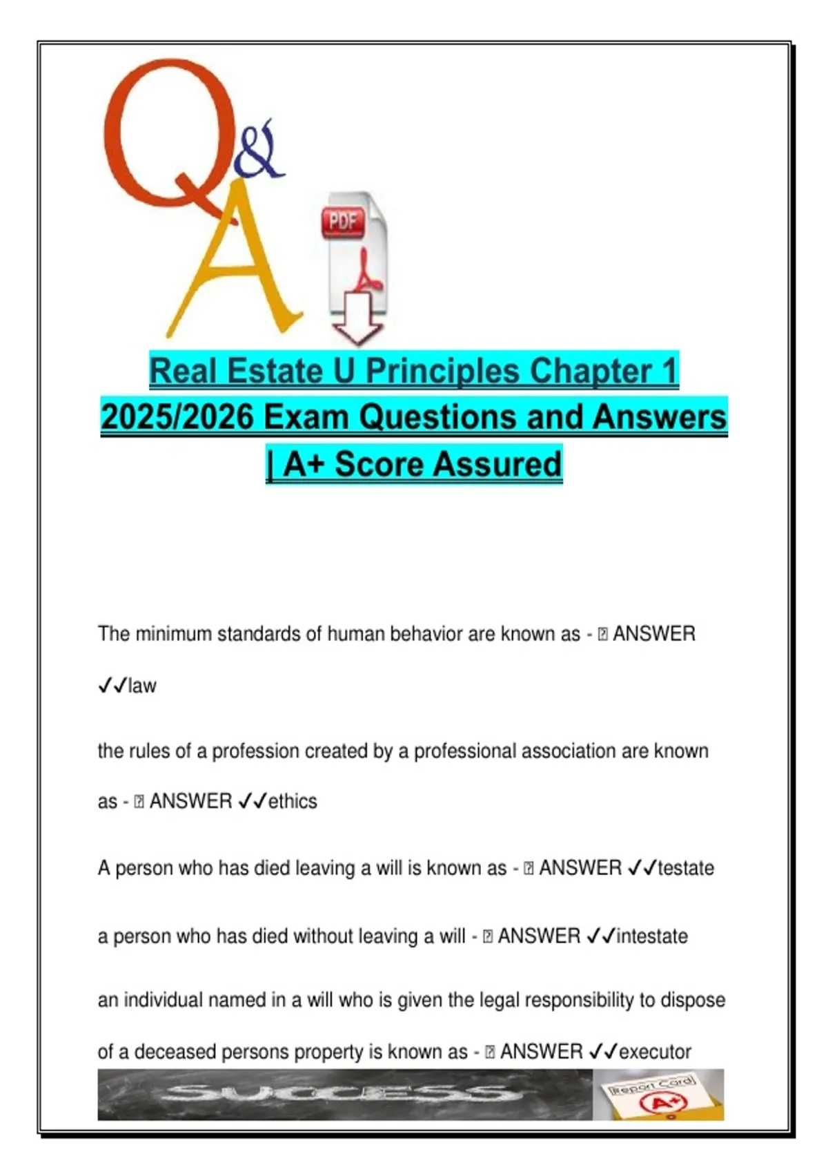 Real Estate U Principles Chapter 1 – California – Final Exam Prep 2025/2026 with Verified ...