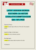 LATEST 2026 GEORGIA SOUTHERN- GA HISTORY LEGISLATIVE EXEMPTION EXAM Q&A 100&percnt; PASS