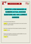 ASSISTED LIVING MANAGER AZ NUMBERS ACTUAL 2026 QUESTIONS AND 100&percnt; CORRECT ANSWERS