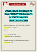 LATEST ACTUAL 2026 FINAL EXAM PROPERTY AND CASUALTY - NJ STATE EXAM STUDY GUIDE Q&A 100&percnt; PASS
