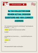 NJ TAX COLLECTOR EXAM REVIEW ACTUAL 2026 QUESTIONS AND 100&percnt; CORRECT ANSWERS