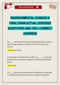 ENVIRONMENTAL SCIENCE B FINAL EXAM ACTUAL 2026 QUESTIONS AND 100&percnt; CORRECT ANSWERS