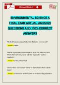ENVIRONMENTAL SCIENCE A FINAL EXAM ACTUAL 2026 QUESTIONS AND 100&percnt; CORRECT ANSWERS