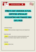 HFMA'S CSAF 2026 ACTUAL CERTIFIED SPECIALIST ACCOUNTING AND FINANCE Q&A 100&percnt; PASS