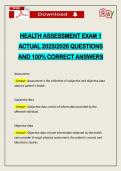 HEALTH ASSESSMENT EXAM 1 ACTUAL 2026 QUESTIONS AND 100&percnt; CORRECT ANSWERS