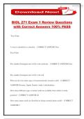 BIOL 271 Exam 1 Review Questions with Correct Answers 100&percnt; PASS