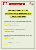 PHARM EXAM &num;1 ACTUAL 2026 QUESTIONS AND 100&percnt; CORRECT ANSWERS