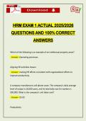 HRM EXAM 1 ACTUAL 2026 QUESTIONS AND 100&percnt; CORRECT ANSWERS