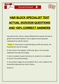H&R BLOCK SPECIALIST TEST ACTUAL 2026 QUESTIONS AND 100&percnt; CORRECT ANSWERS