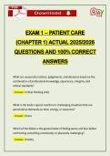 EXAM 1 -- PATIENT CARE &lpar;CHAPTER 1&rpar; ACTUAL 2026 QUESTIONS AND 100&percnt; CORRECT ANSWERS