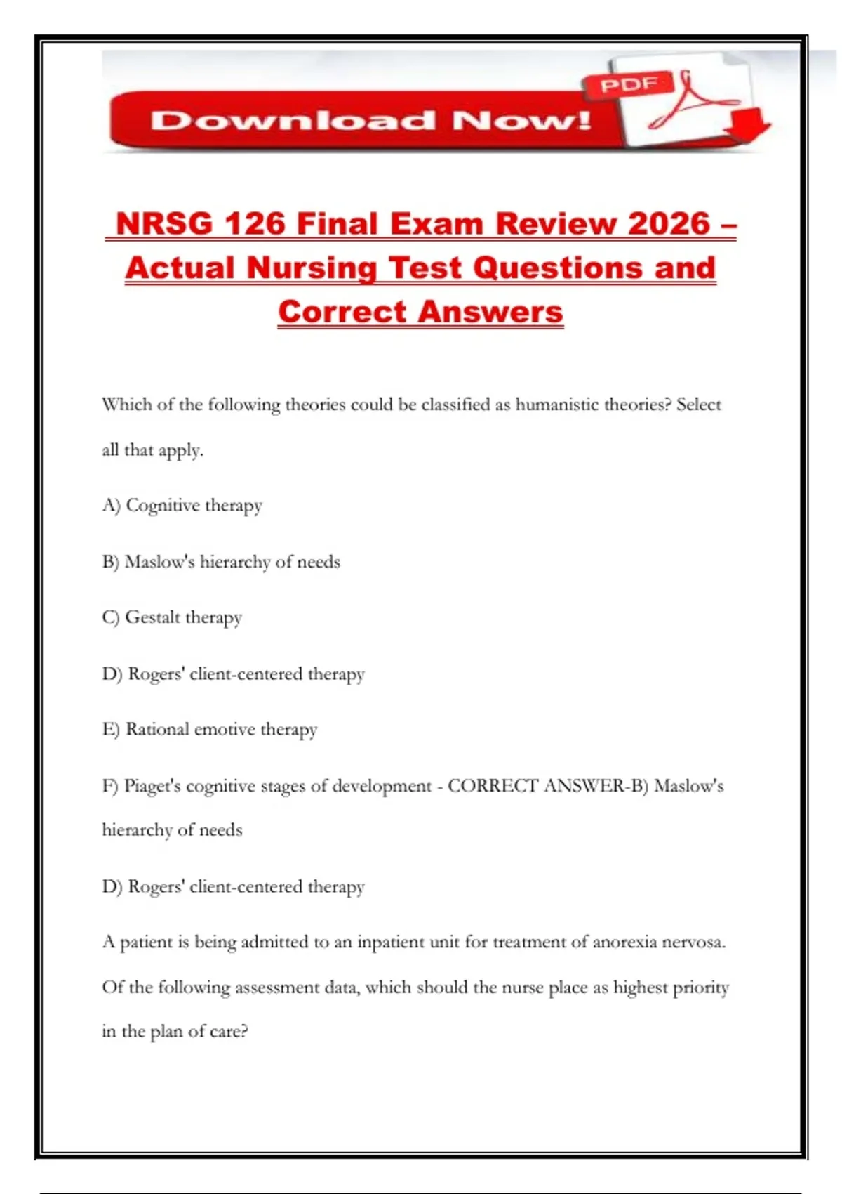 NRSG 126 Final Exam Review 2026 – Actual Nursing Test Questions and ...