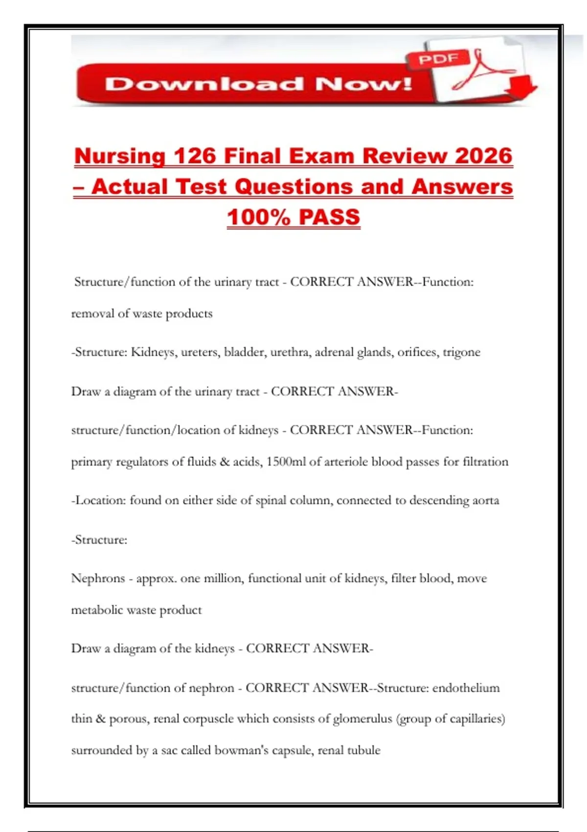 Nursing 126 Final Exam Review 2026 – Actual Test Questions and Answers ...