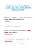 Nursing 307 Exam &num;3 Newest 2026  Questions and Correct Detailed Answers  Already Graded A&plus; 