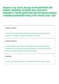 Assisted Living Facility Manager EXAM QUESTIONS AND  CORRECT ANSWERS&vert; ACCURATE REAL EXAM WITH  FREQUENTLY TESTED QUESTIONS AND RATIONALE&vert;ALREADY  A GRADED&vert;GUARANTEED PASS&vert;LATEST UPDATE 2026 2027