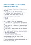 NURSING 102 FINAL EXAM QUESTIONS AND CORRECT ANSWERS