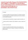 Assisted Living Facility Manager EXAM QUESTIONS  AND CORRECT ANSWERS&vert; ACCURATE REAL  EXAM WITH FREQUENTLY TESTED QUESTIONS  AND RATIONALE&vert;ALREADY A&plus;  GRADED&vert;GUARANTEED PASS&vert;  