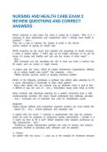 NURSING AND HEALTH CARE EXAM 3 REVIEW QUESTIONS AND CORRECT ANSWERS