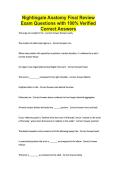 Nightingale Anatomy Final Review Exam Questions with 100&percnt; Verified Correct Answers