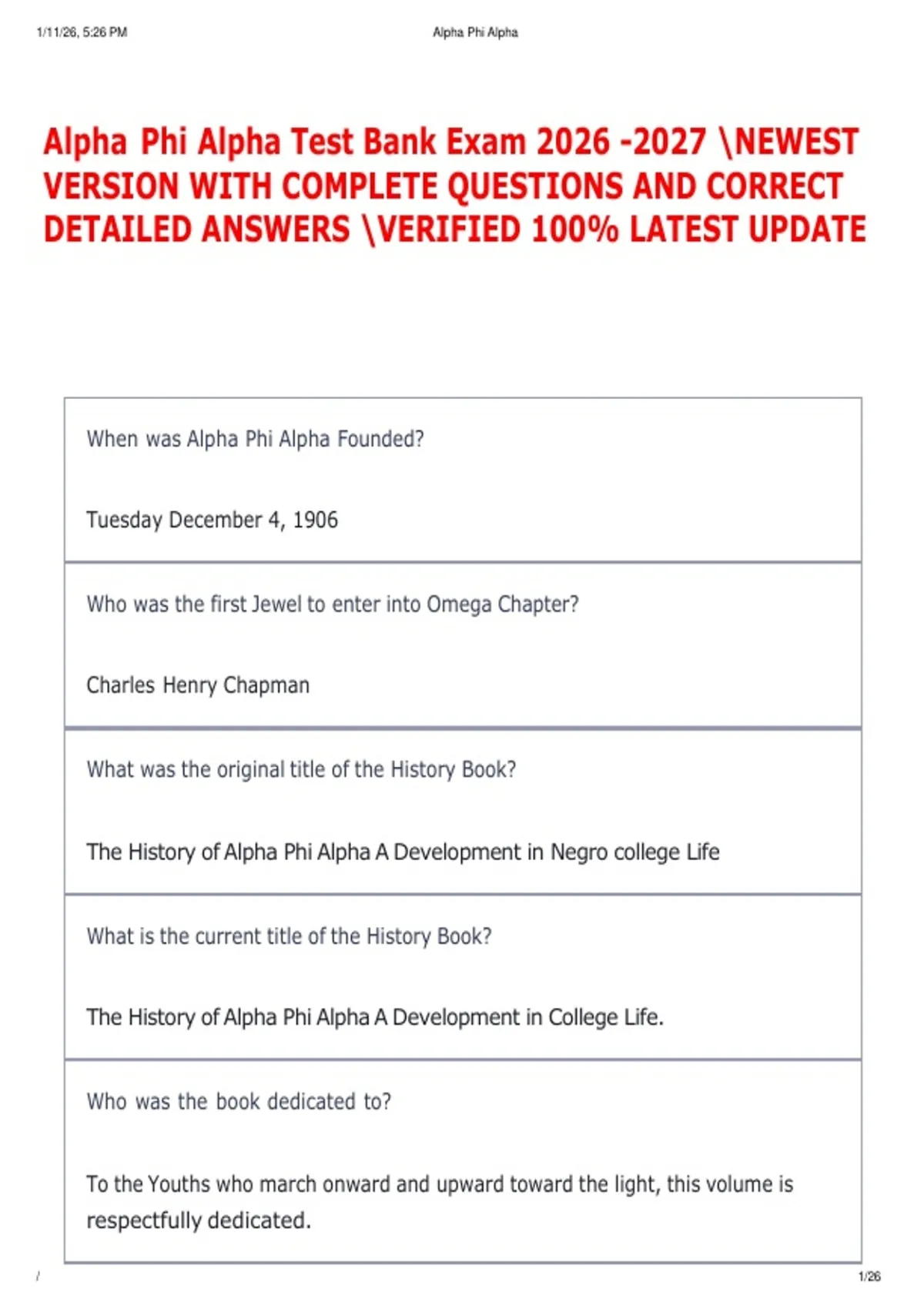 Alpha Phi Alpha Test Bank Exam NEWEST VERSION WITH COMPLETE QUESTIONS ...