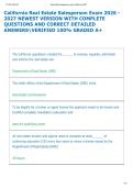 California Real Estate Salesperson Exam 2026  2027 NEWEST VERSION WITH COMPLETE  QUESTIONS AND CORRECT DETAILED  ANSWERSVERIFIED 100&percnt; GRADED A&plus; 