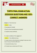 TORTS FINAL EXAM ACTUAL 2026 QUESTIONS AND 100&percnt; CORRECT ANSWERS