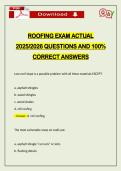 ROOFING EXAM ACTUAL 2026 QUESTIONS AND 100&percnt; CORRECT ANSWERS