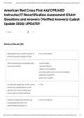 American Red Cross First Aid&sol;CPR&sol;AED Instructor&sol;IT Recertification Assessment EXAM Questions and Answers &lpar;Verified Answers&rpar; &lpar;Latest Update 2026&rpar; UPDATE&excl;&excl;