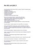 Bio 202 Lab QUIZ 2&period; Questions and Answers Fully Solved