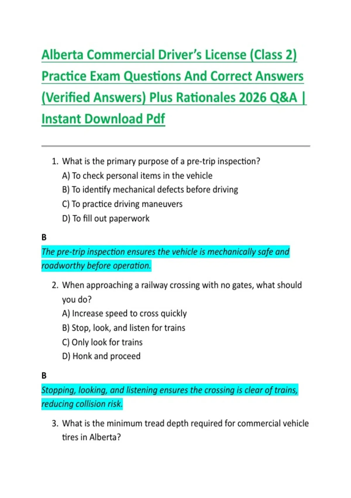 Image result for Alberta Commercial Driver's License (Class 2) Practice Exam Questions And Correct Answers ...