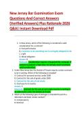 New Jersey Bar Examination Exam  Questions And Correct Answers  &lpar;Verified Answers&rpar; Plus Rationale 2026  Q&A&vert; Instant Download Pdf  