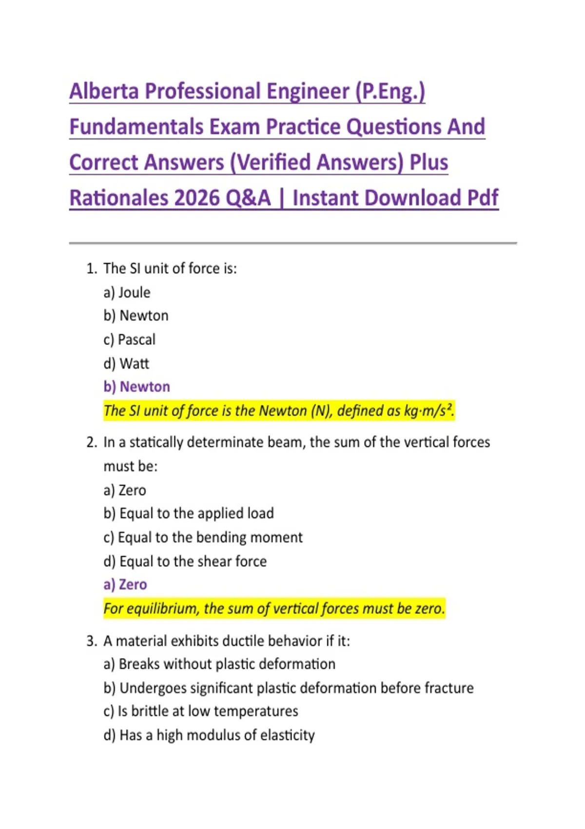 Professional Engineer Questions Alberta Professional Engineer (P.Eng.) Fundamentals Exam Practice ...