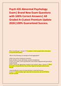 Psych 435 Abnormal Psychology Exam&vert; Brand New Exam Questions with 100&percnt; Correct Answers&vert; All Graded A&plus;&vert;Latest Premium Update 2026&vert;100&percnt; Guaranteed Success&period;