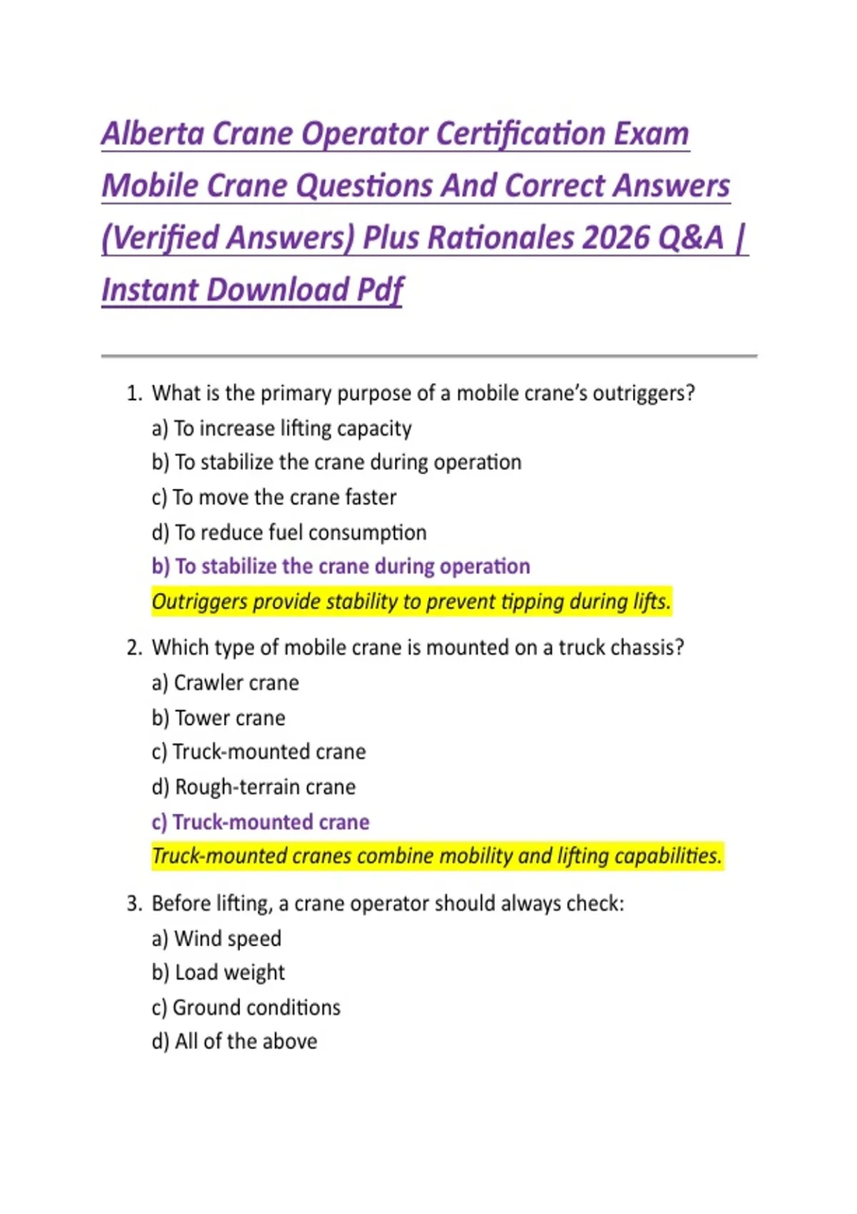 Alberta Crane Operator Certification Exam Mobile Crane Questions And ...